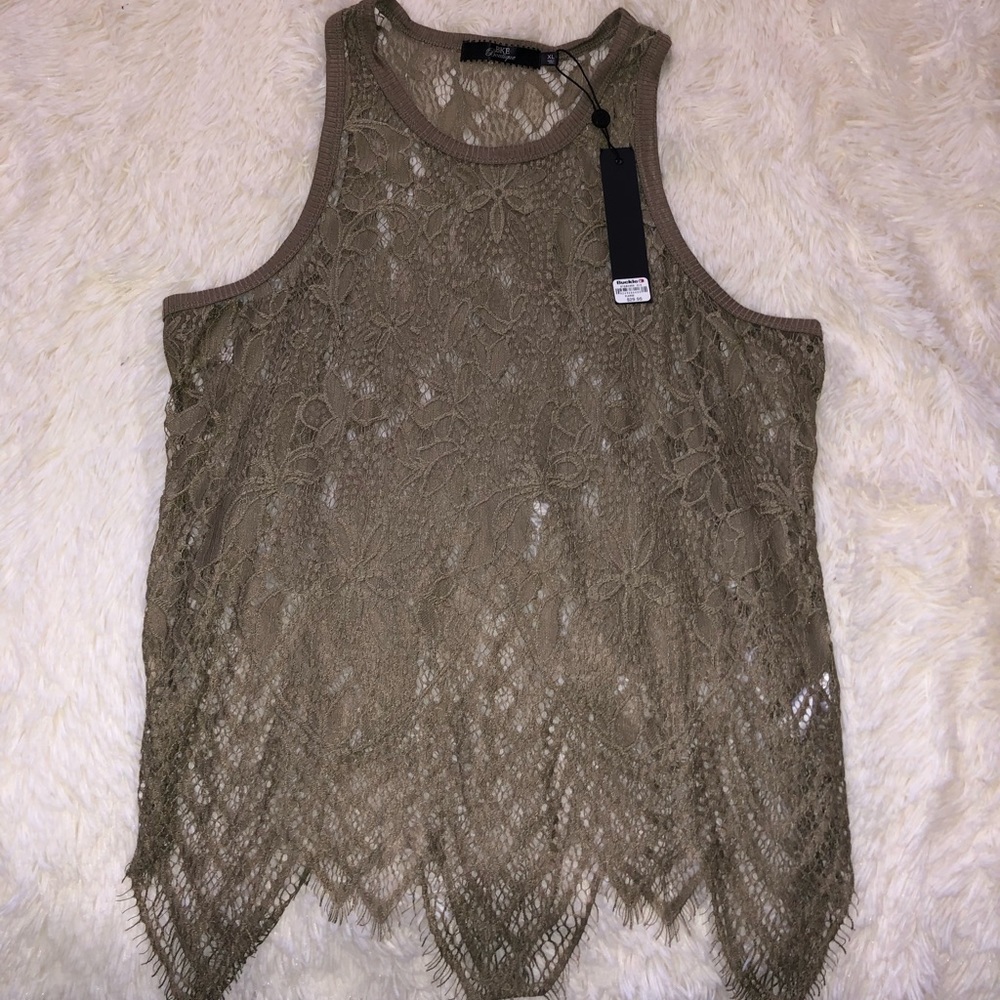 brand new BKE boutique green lace tank!